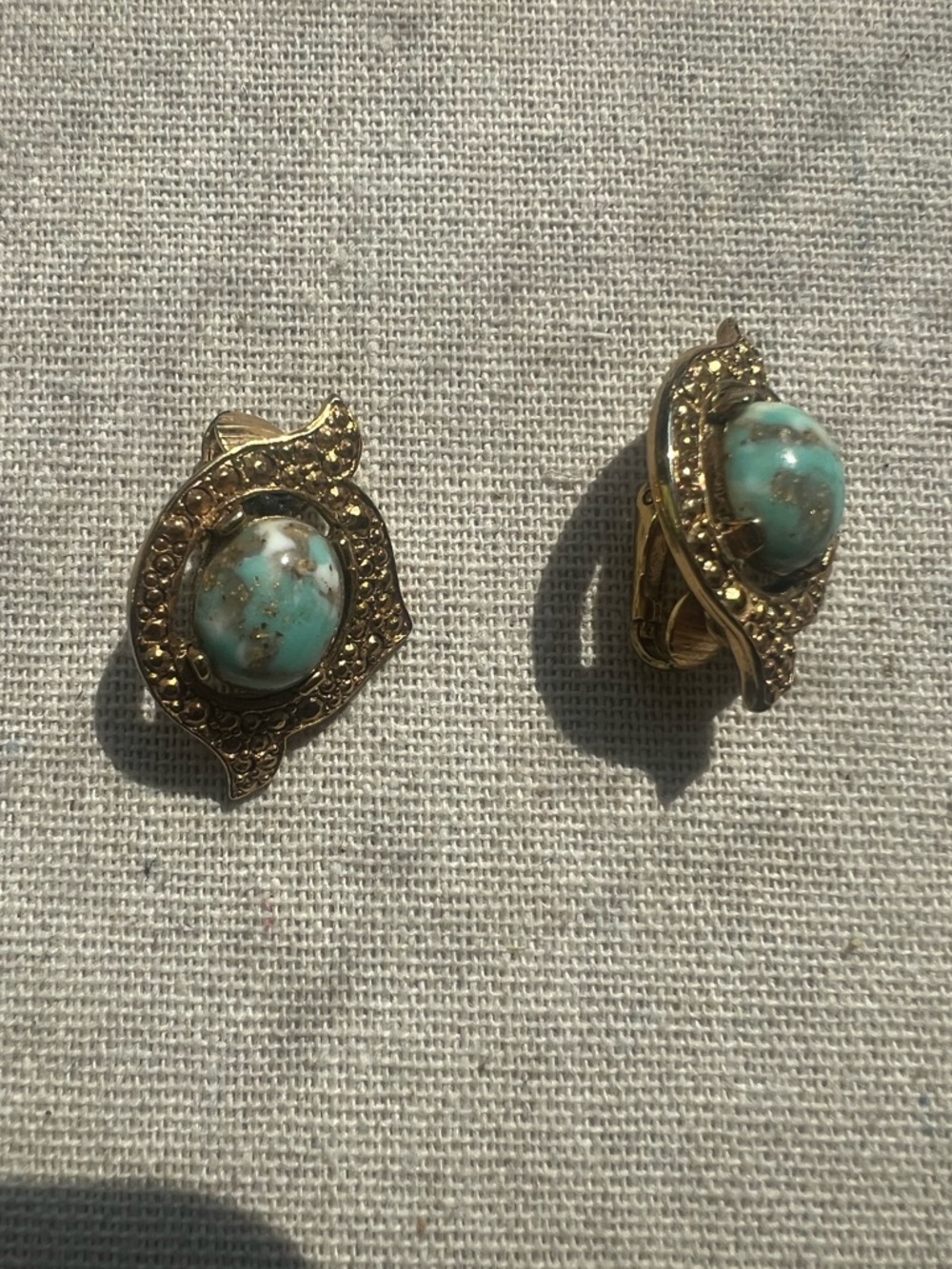 Sarah Coventry Gold-Tone Clip Earrings with Turquoise Cabochon